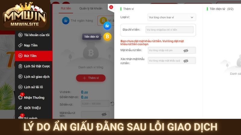 Rút Tiền MMWIN 3 Lý do ẩn giấu đằng sau lỗi giao dịch